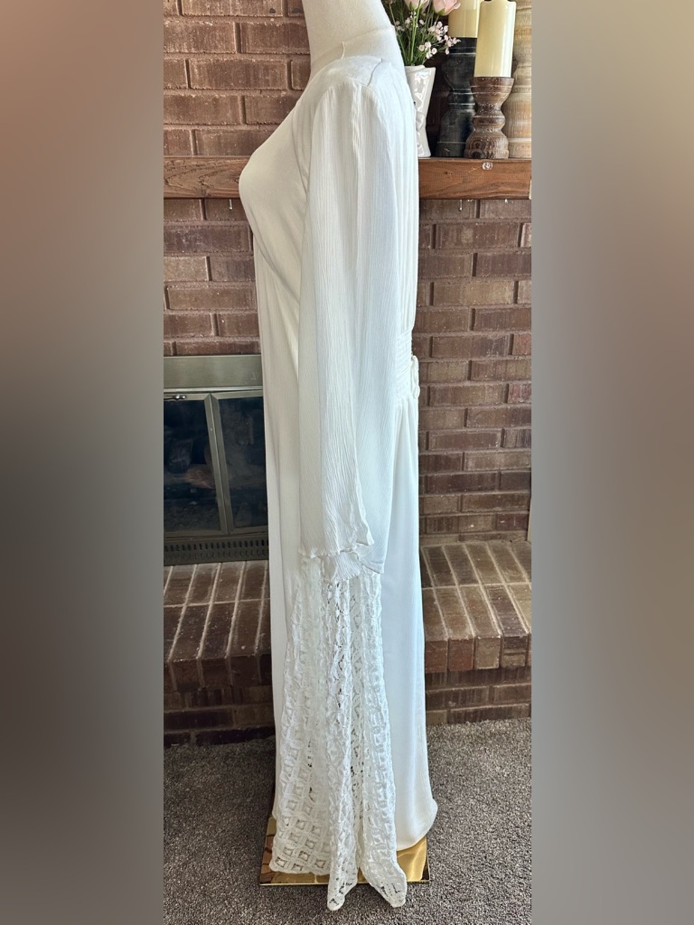 Free People Hazel Ivory Lace Panel Lantern Sleeve Maxi Dress M - Picture 7 of 8